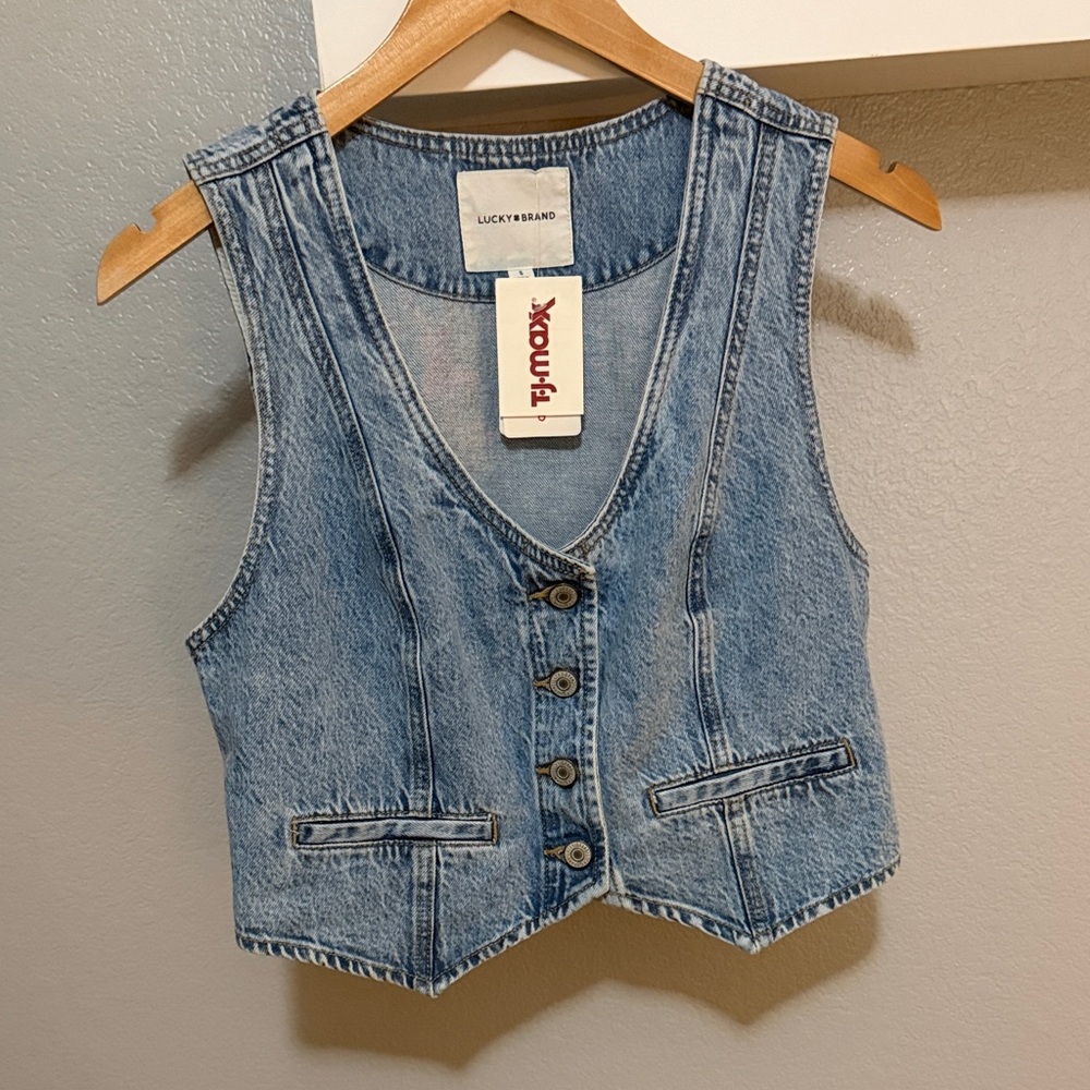 Lucky Brand Stonewash Blue Denim Button Vest